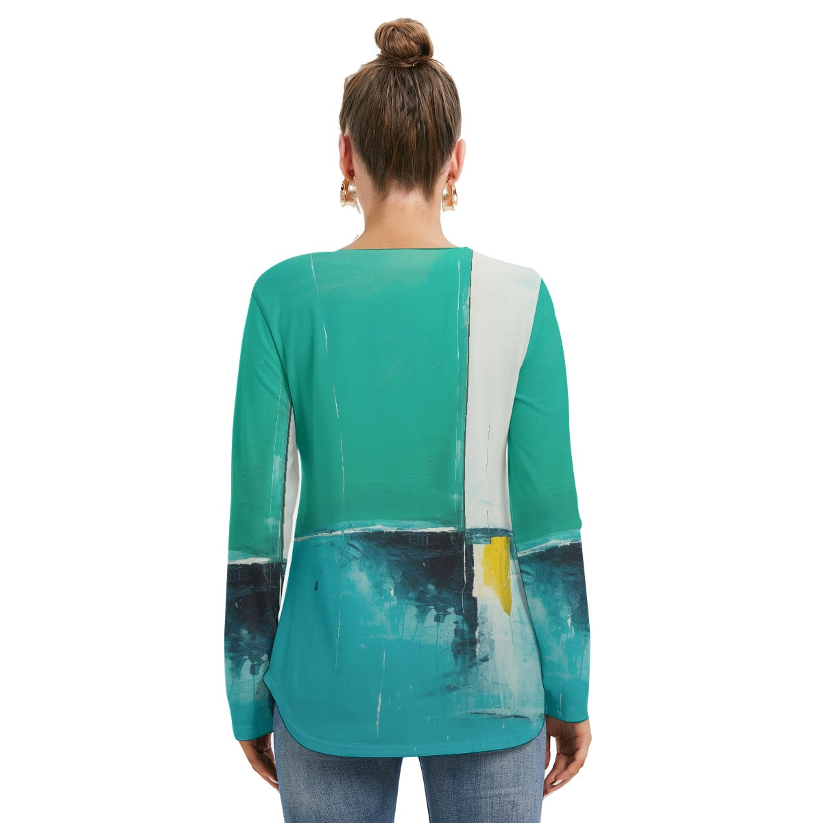 All-Over Print Women's Long Sleeve Neckline Tie Sweatshirt