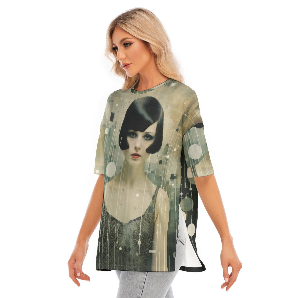 All-Over Print Women's Short Sleeves T-shirt With Hem Split