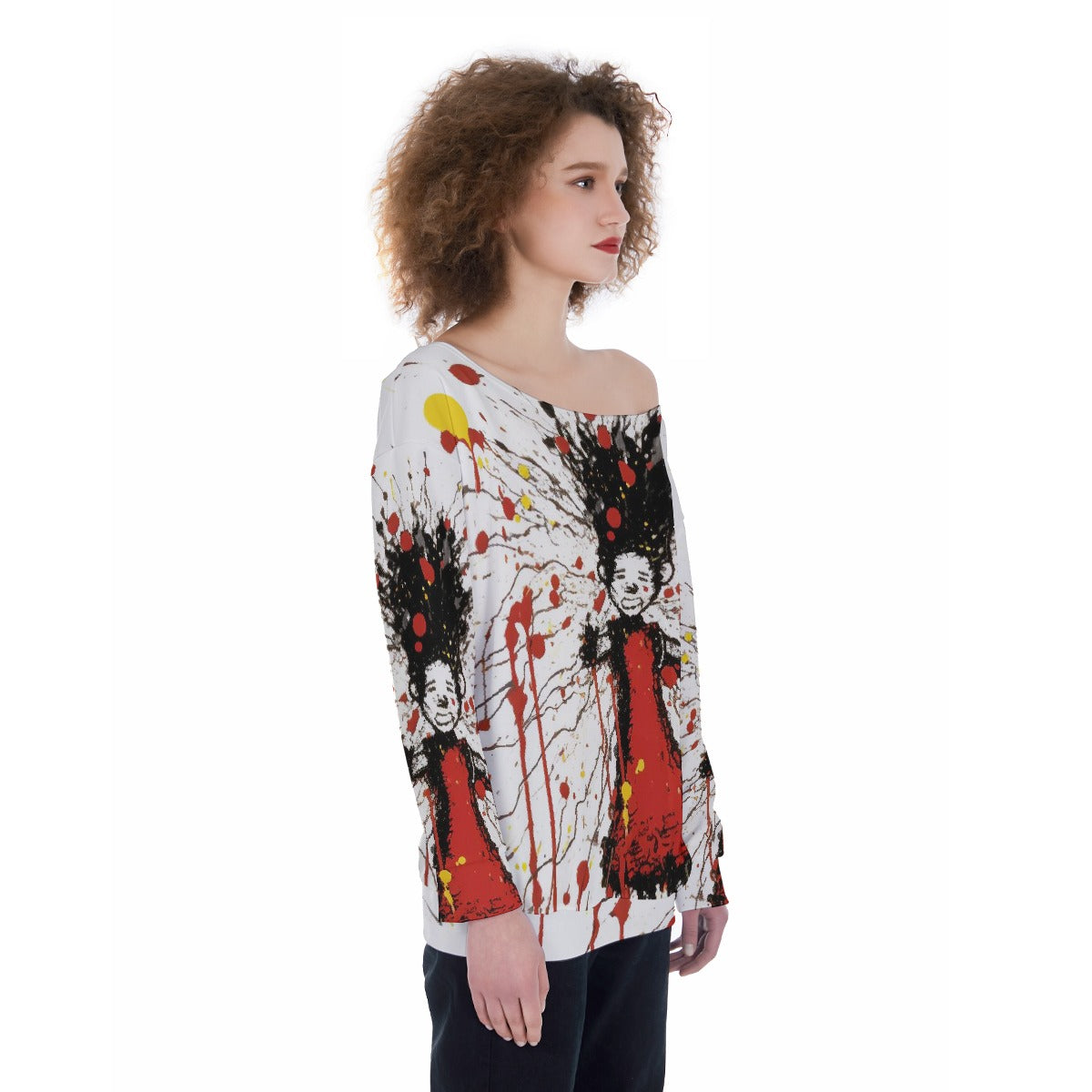 All-Over Print Oversized Women's Off-Shoulder Sweatshirt