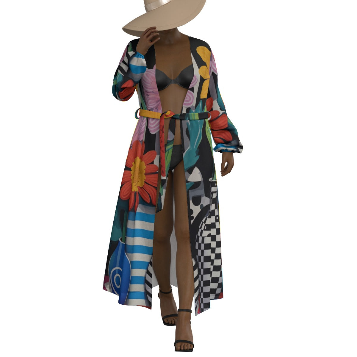 All-Over Print Women's Lace-up Chiffon Robe