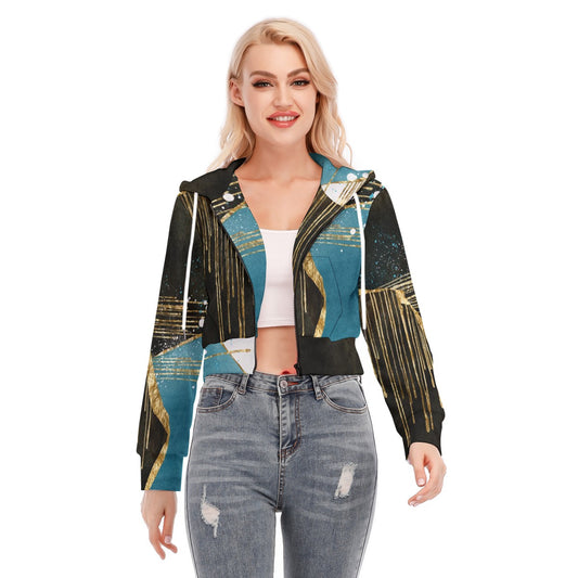 All-Over Print Women's Crop Top Hoodie With Zipper Closure