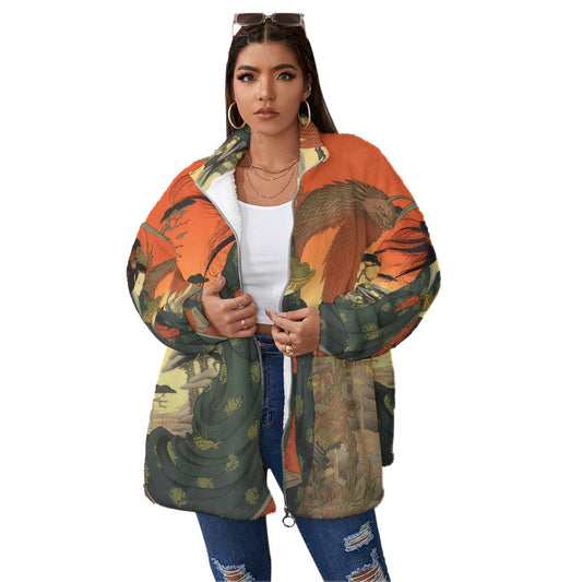 All-Over Print Unisex Borg Fleece Stand-up Collar Coat With Zipper Closure(Plus Size)