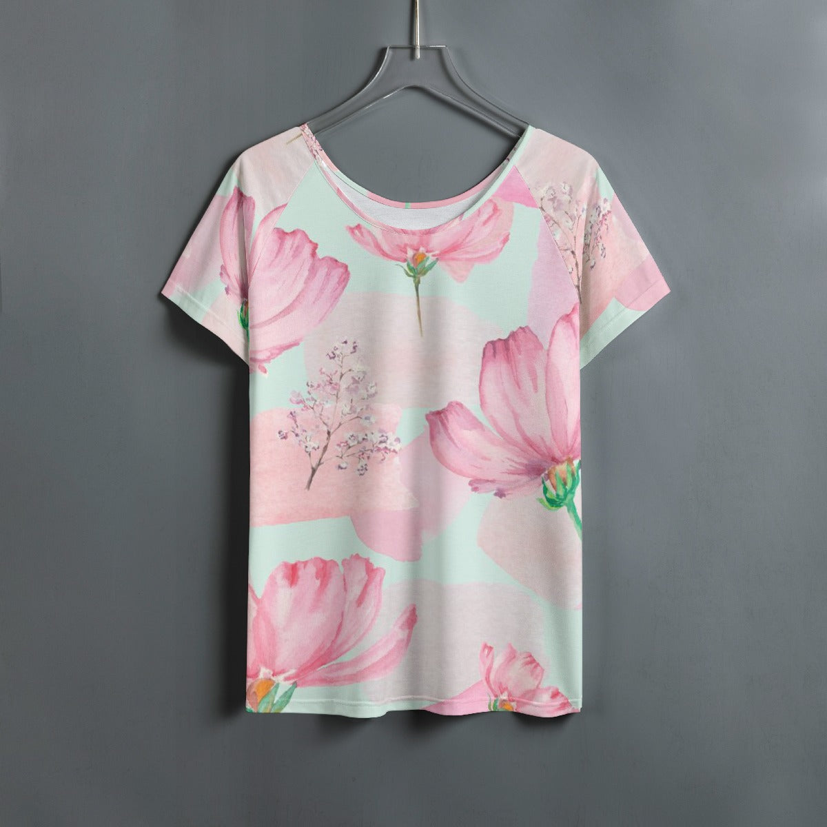 All-Over Print Women's Round Neck T-shirt With Raglan Sleeve