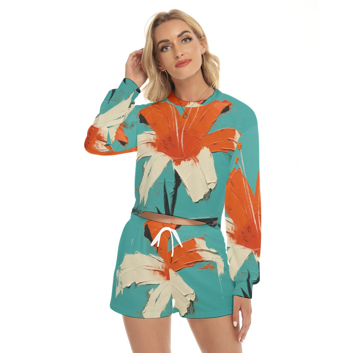 All-Over Print Women's Short Sweatshirt And Pants Suit