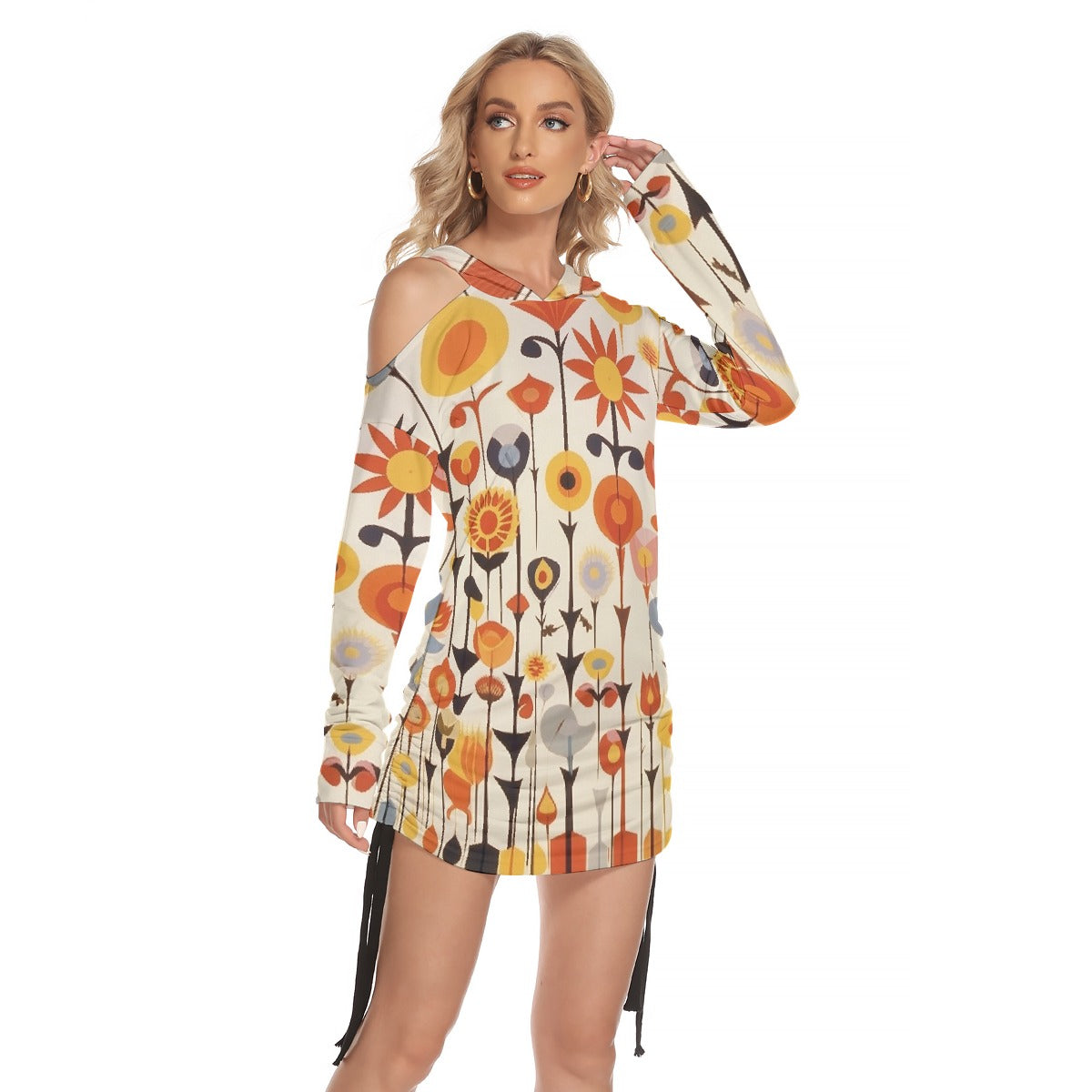 All-Over Print Women's One-shoulder Dress With Waist Shirring