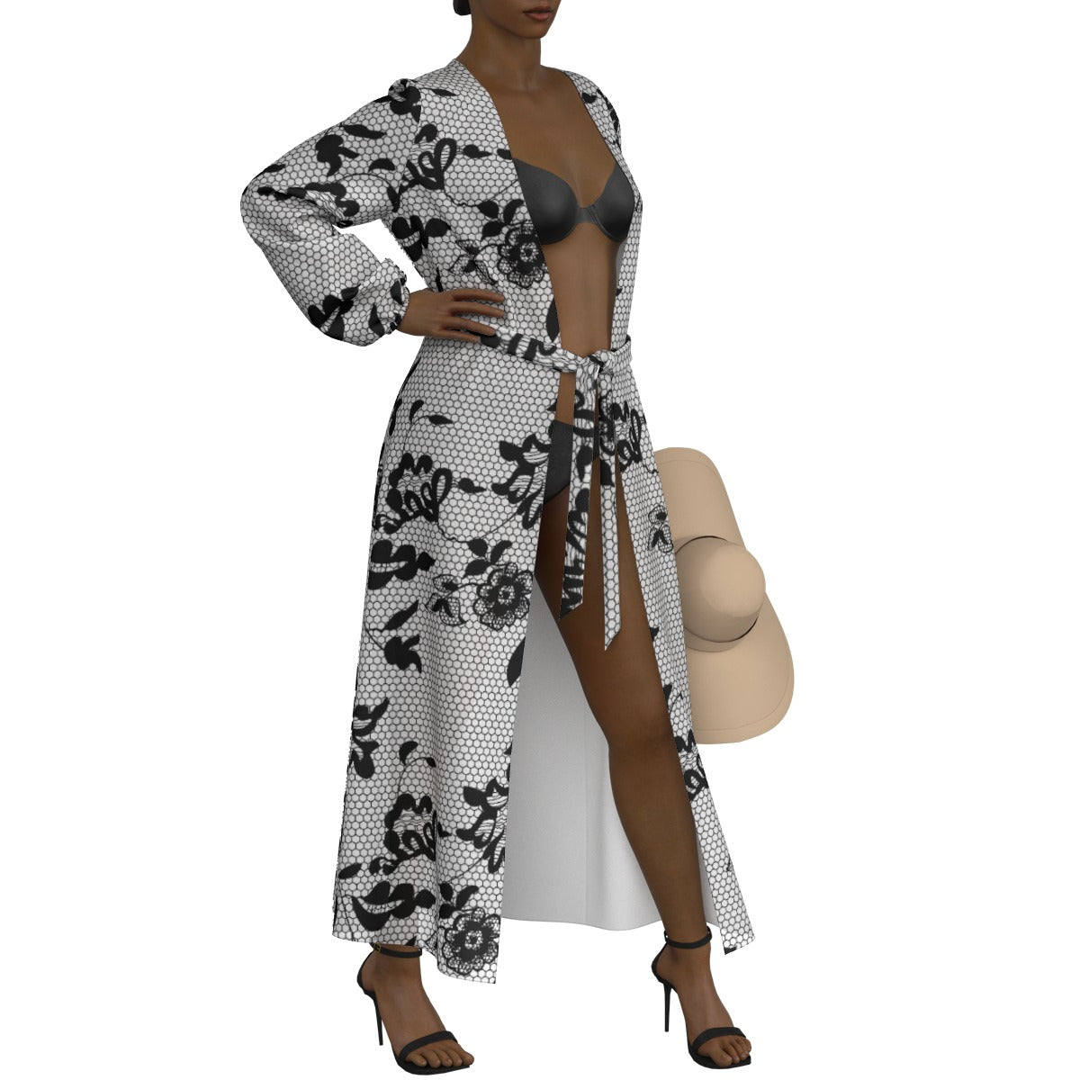 All-Over Print Women's Lace-up Chiffon Robe