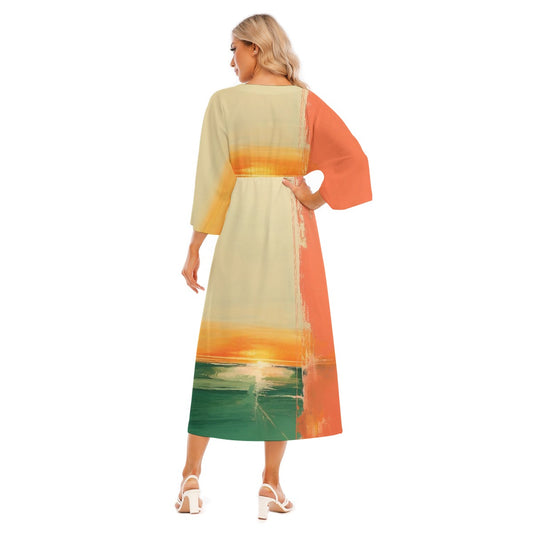 All-Over Print Women's Mid-Sleeve Long Dress