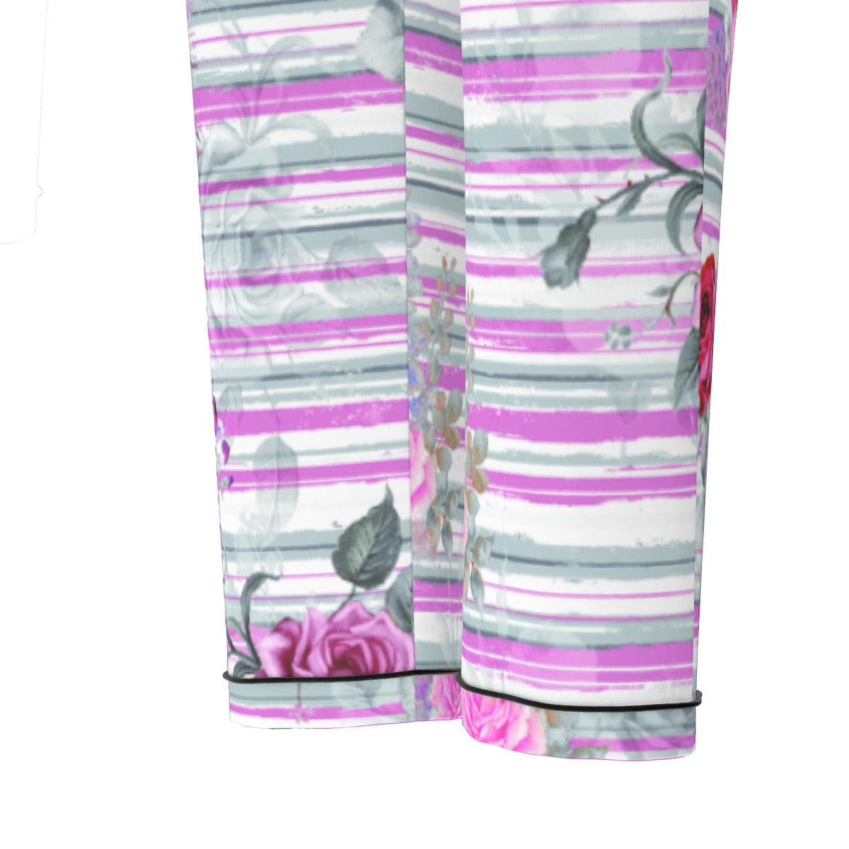 All-Over Print Women's Long Sleeve Pajama Set With Black Contrast Piping