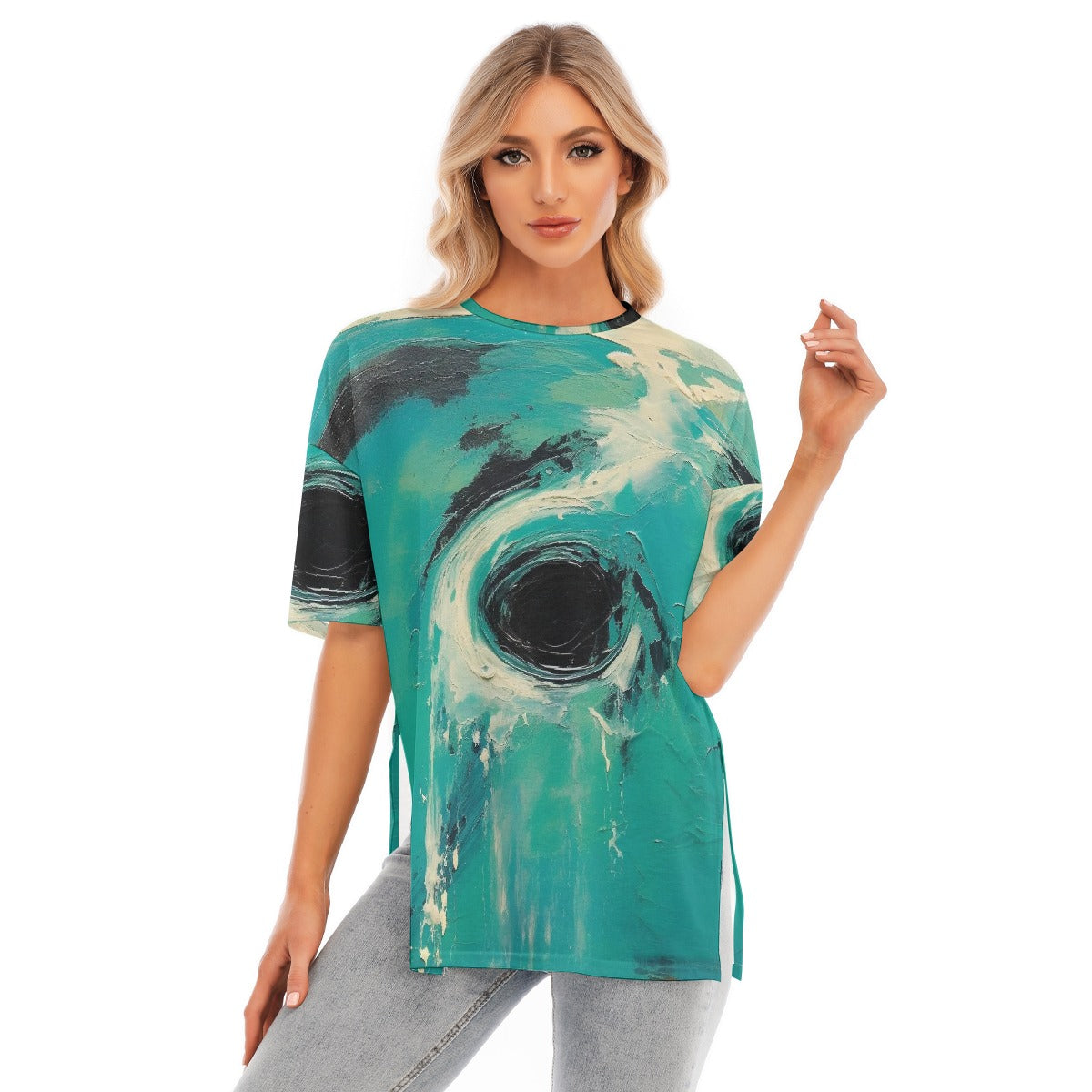 All-Over Print Women's Short Sleeves T-shirt With Hem Split