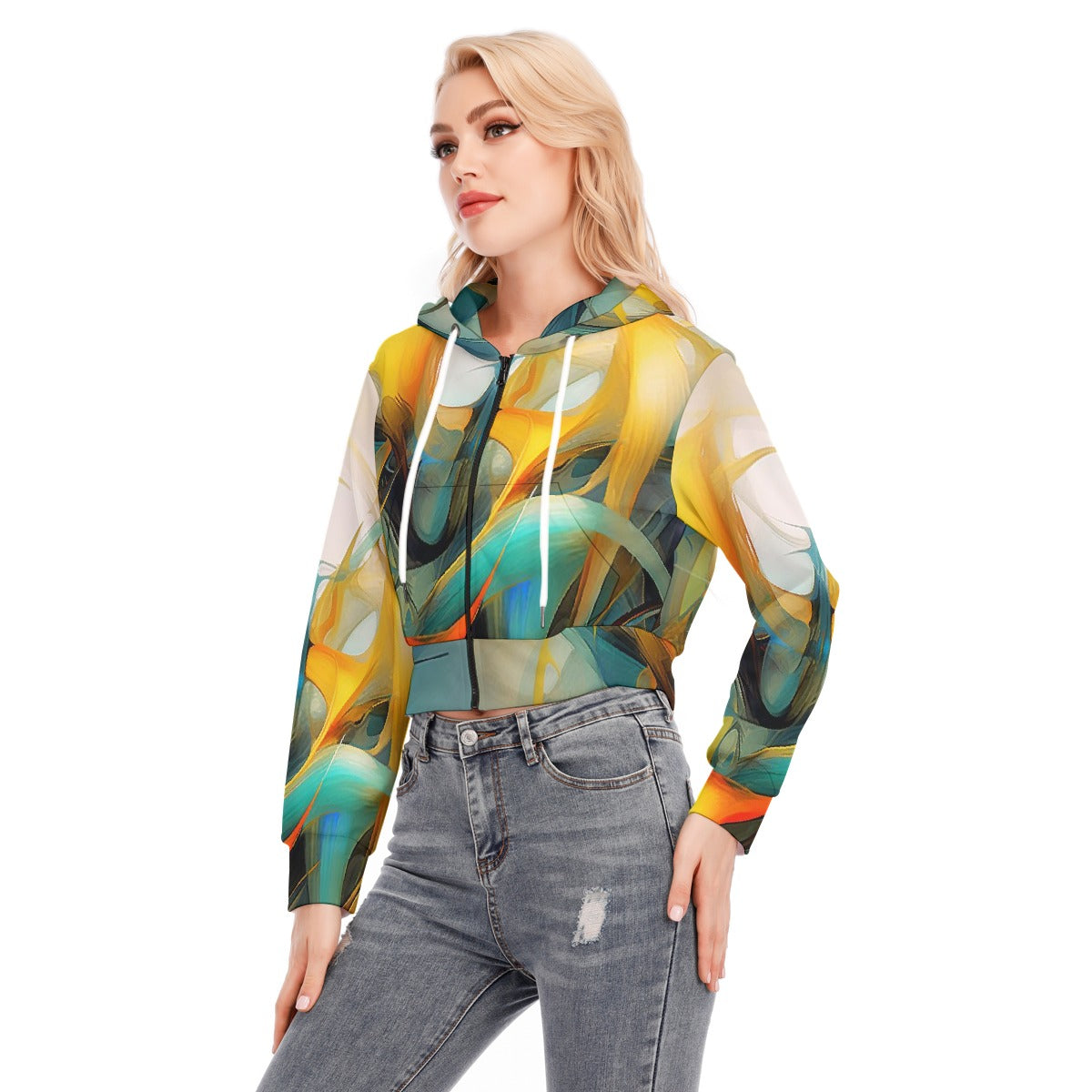 All-Over Print Women's Crop Top Hoodie With Zipper Closure