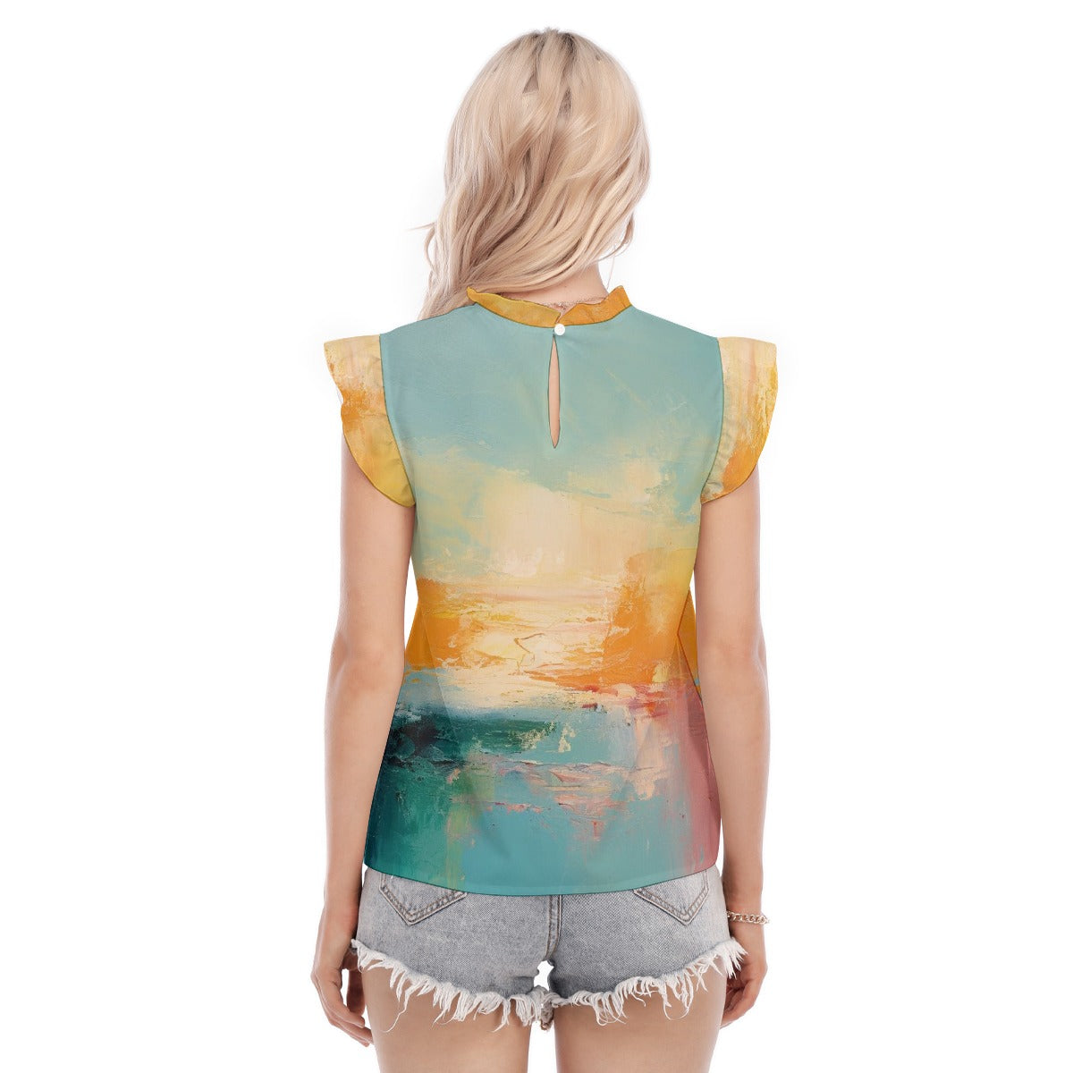 All-Over Print Women's Blouse With Ruffle Collar And Sleeve