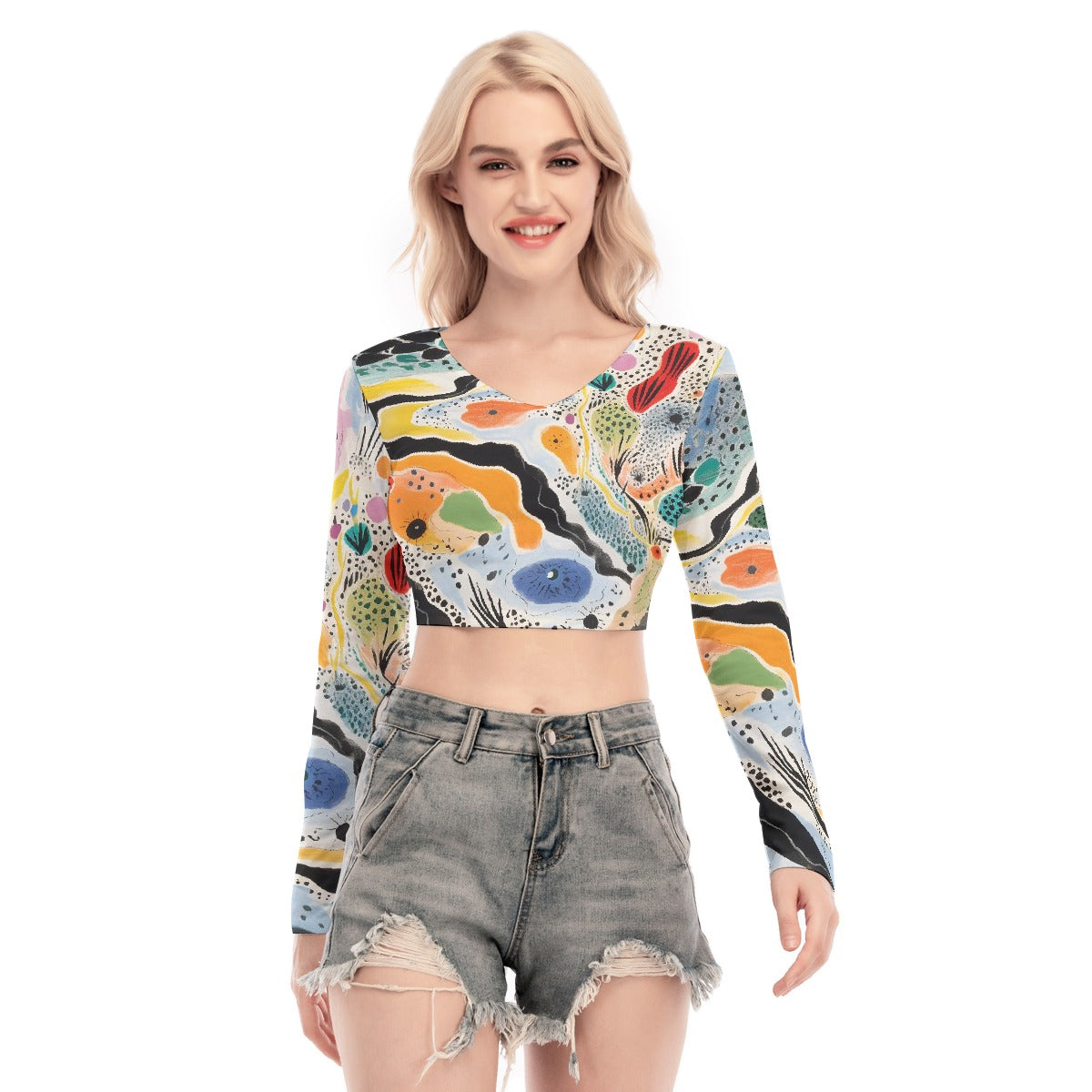 All-Over Print Women's Back Hollow T-shirt With Strap