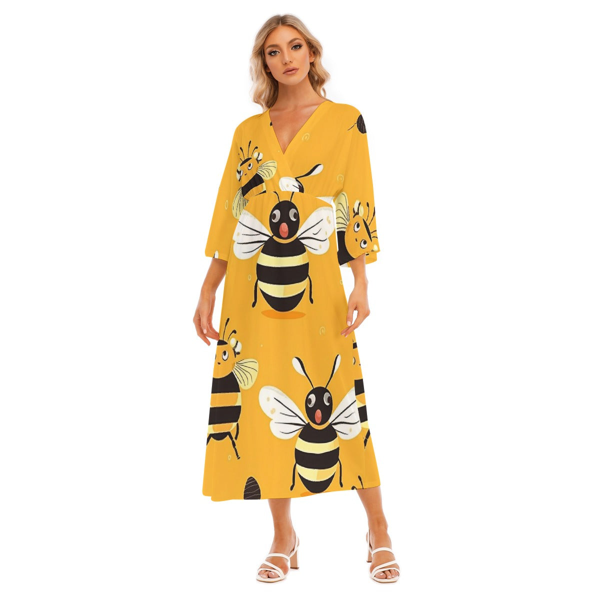 All-Over Print Women's Mid-Sleeve Long Dress