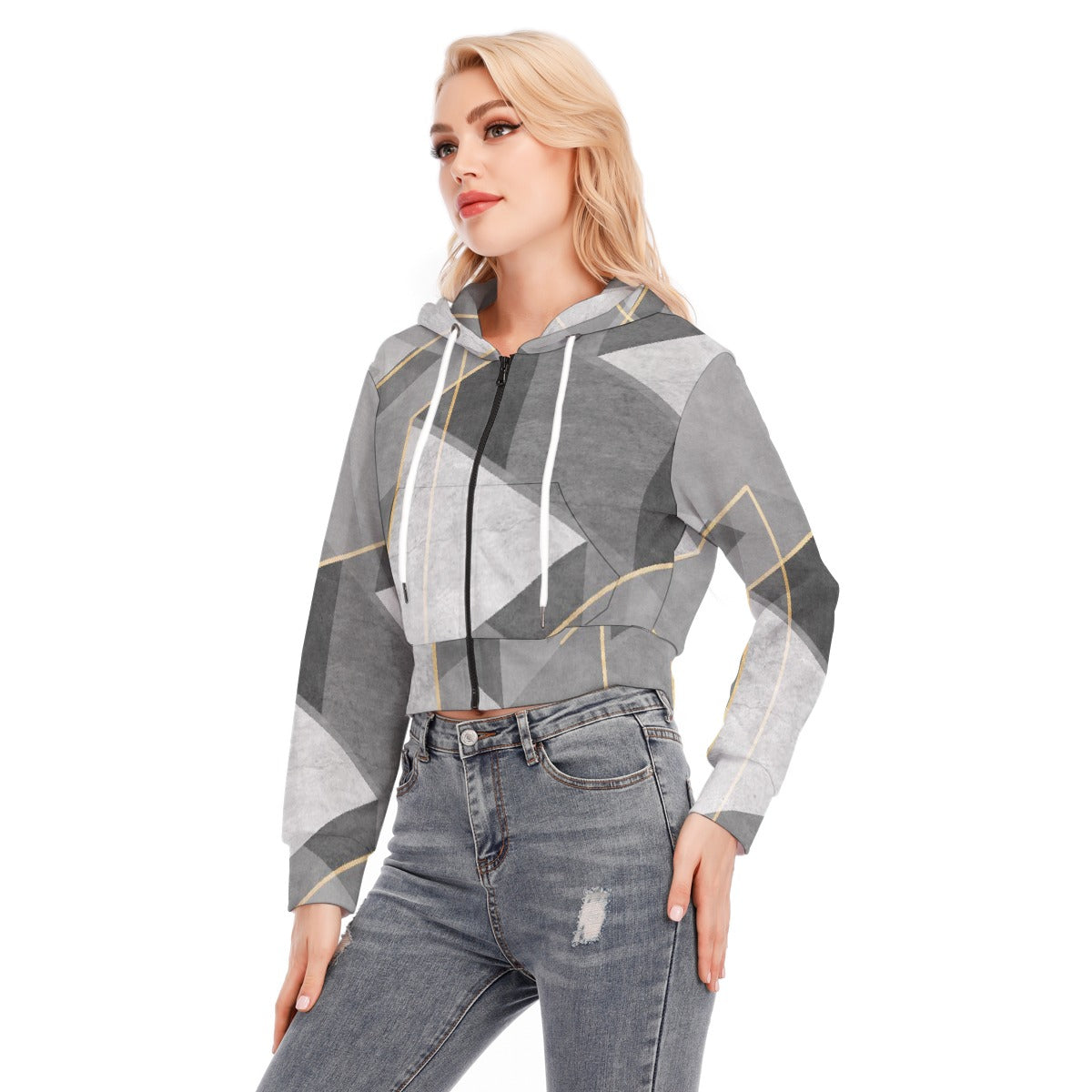 All-Over Print Women's Crop Top Hoodie With Zipper Closure