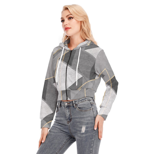 All-Over Print Women's Crop Top Hoodie With Zipper Closure