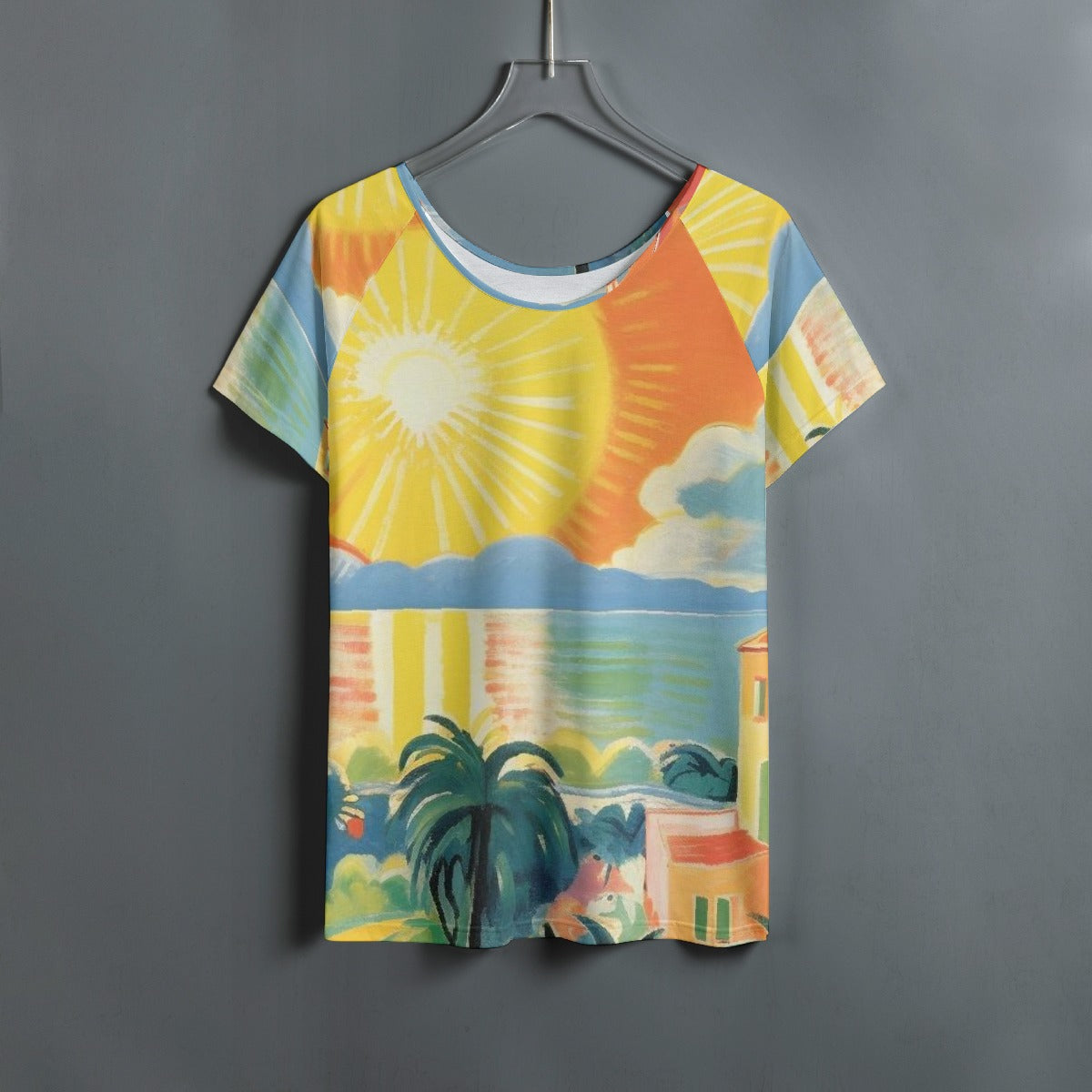 All-Over Print Women's Round Neck T-shirt With Raglan Sleeve