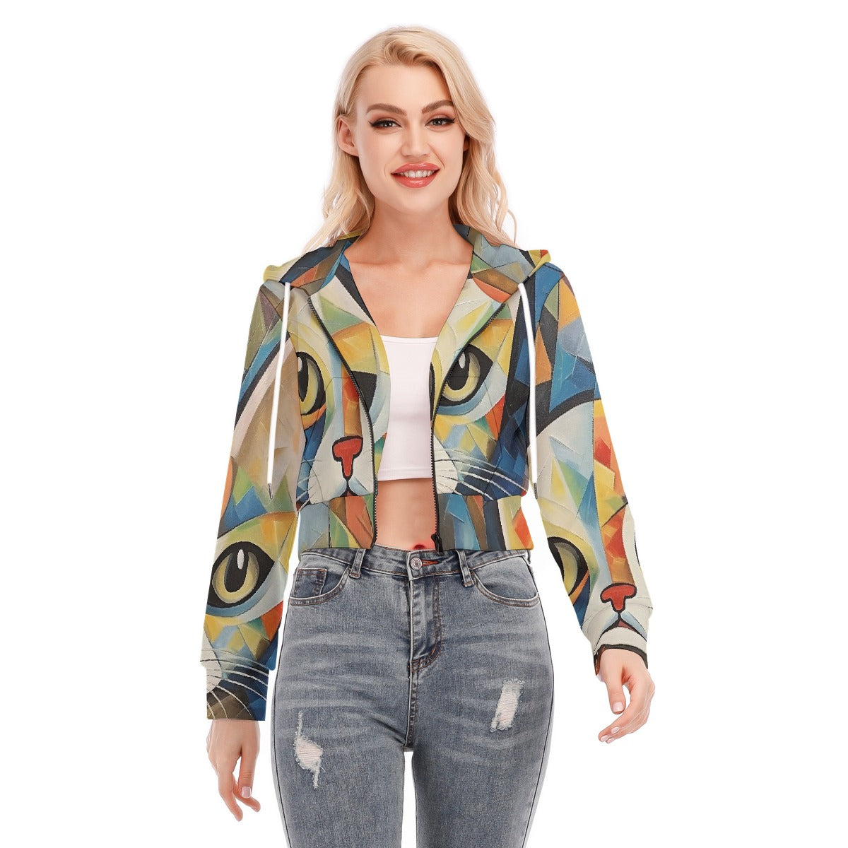 All-Over Print Women's Crop Top Hoodie With Zipper Closure