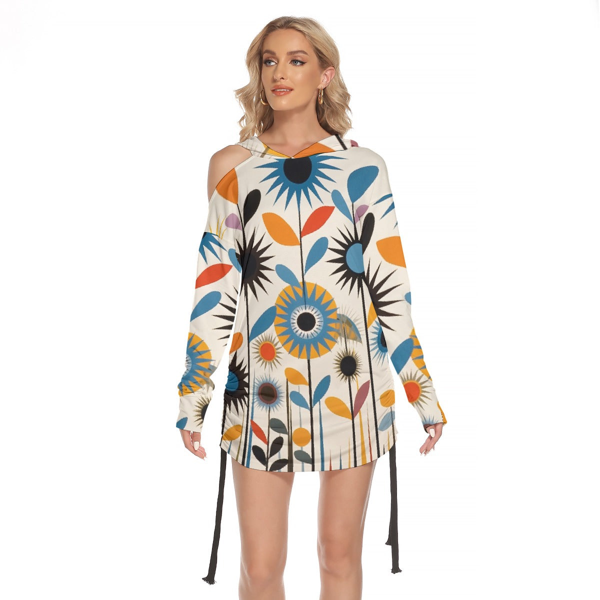 All-Over Print Women's One-shoulder Dress With Waist Shirring