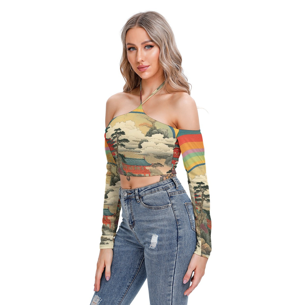 All-Over Print Women's Halter Lace-up Top