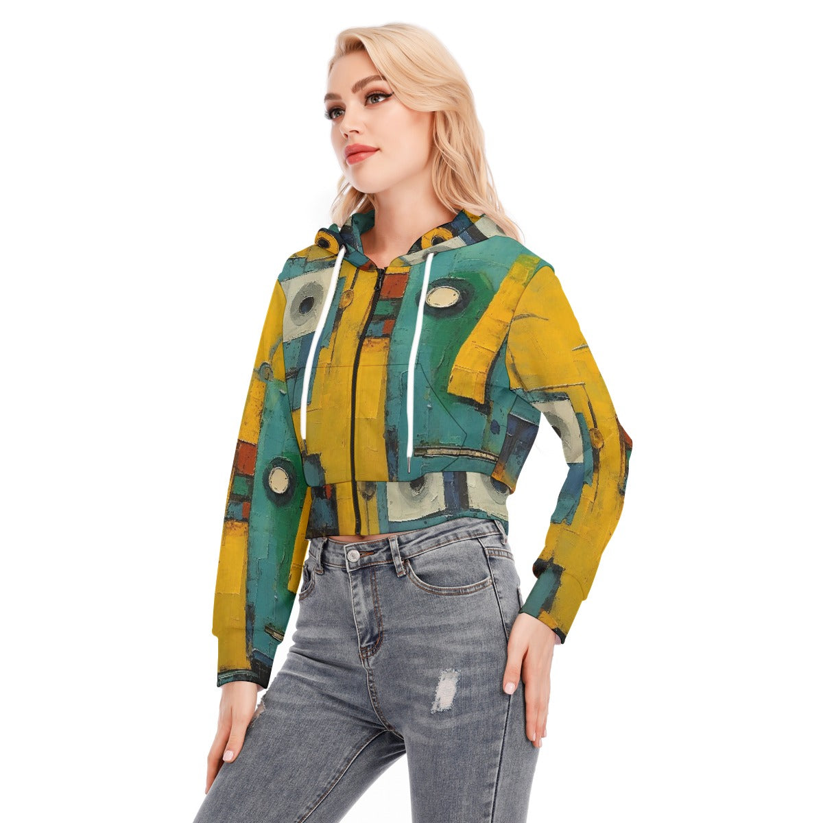 All-Over Print Women's Crop Top Hoodie With Zipper Closure