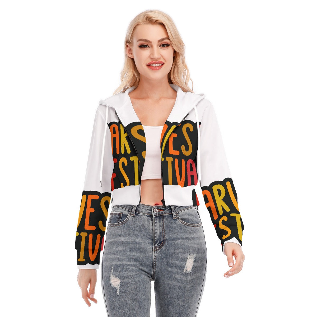 All-Over Print Women's Crop Top Hoodie With Zipper Closure