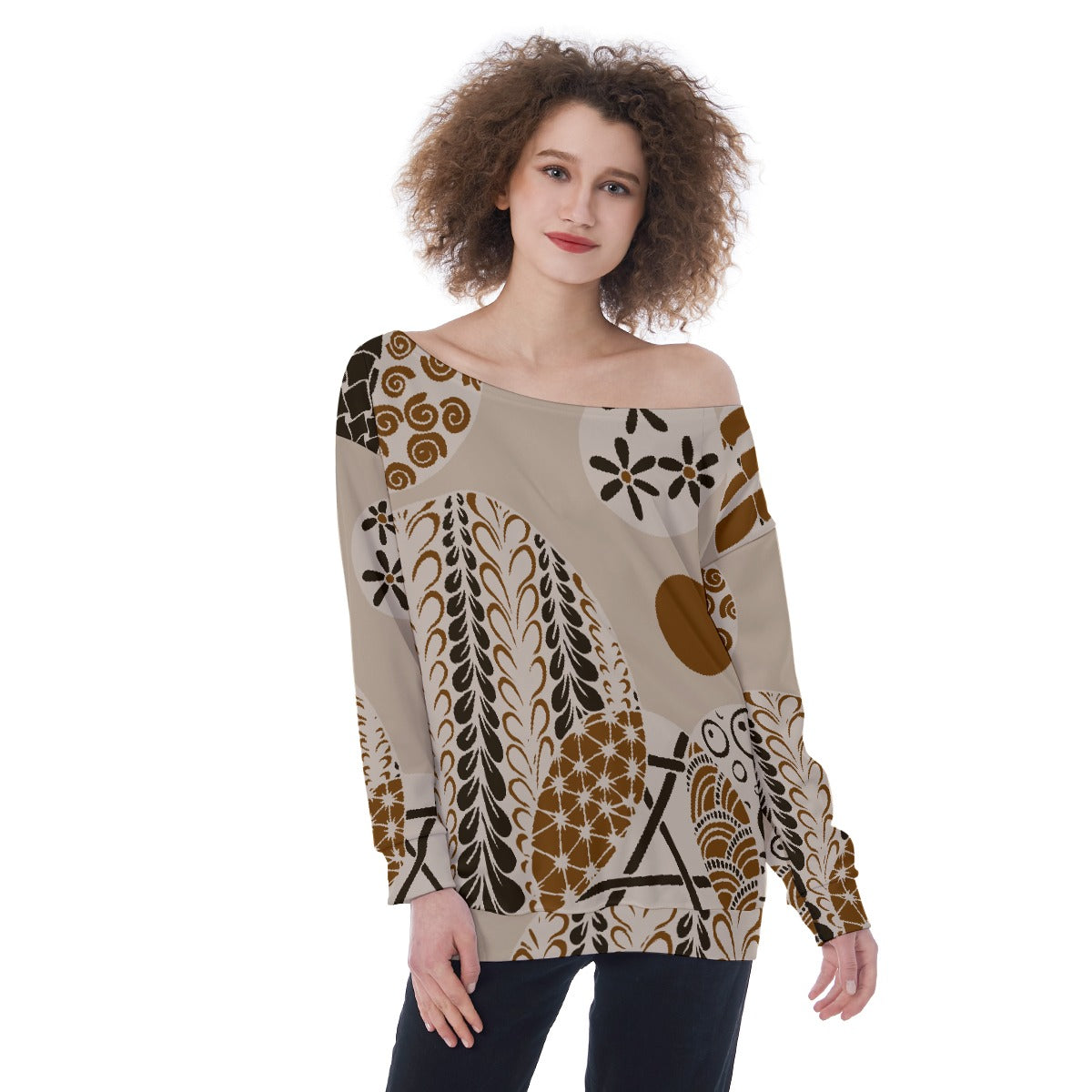 All-Over Print Oversized Women's Off-Shoulder Sweatshirt