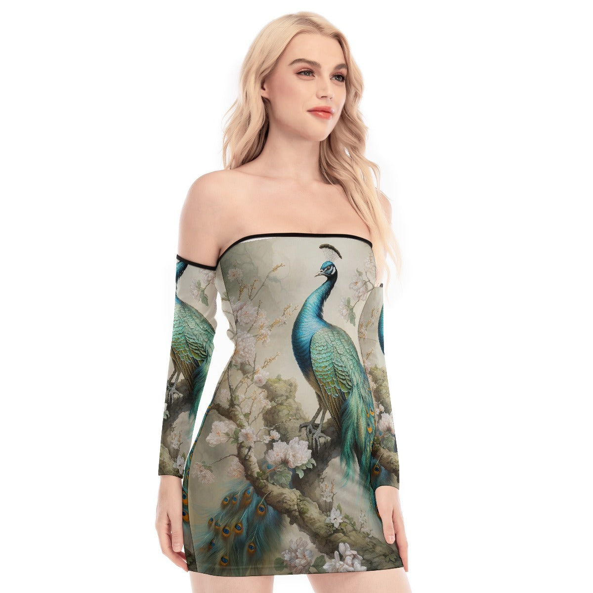 All-Over Print Women's Off-shoulder Back Lace-up Dress