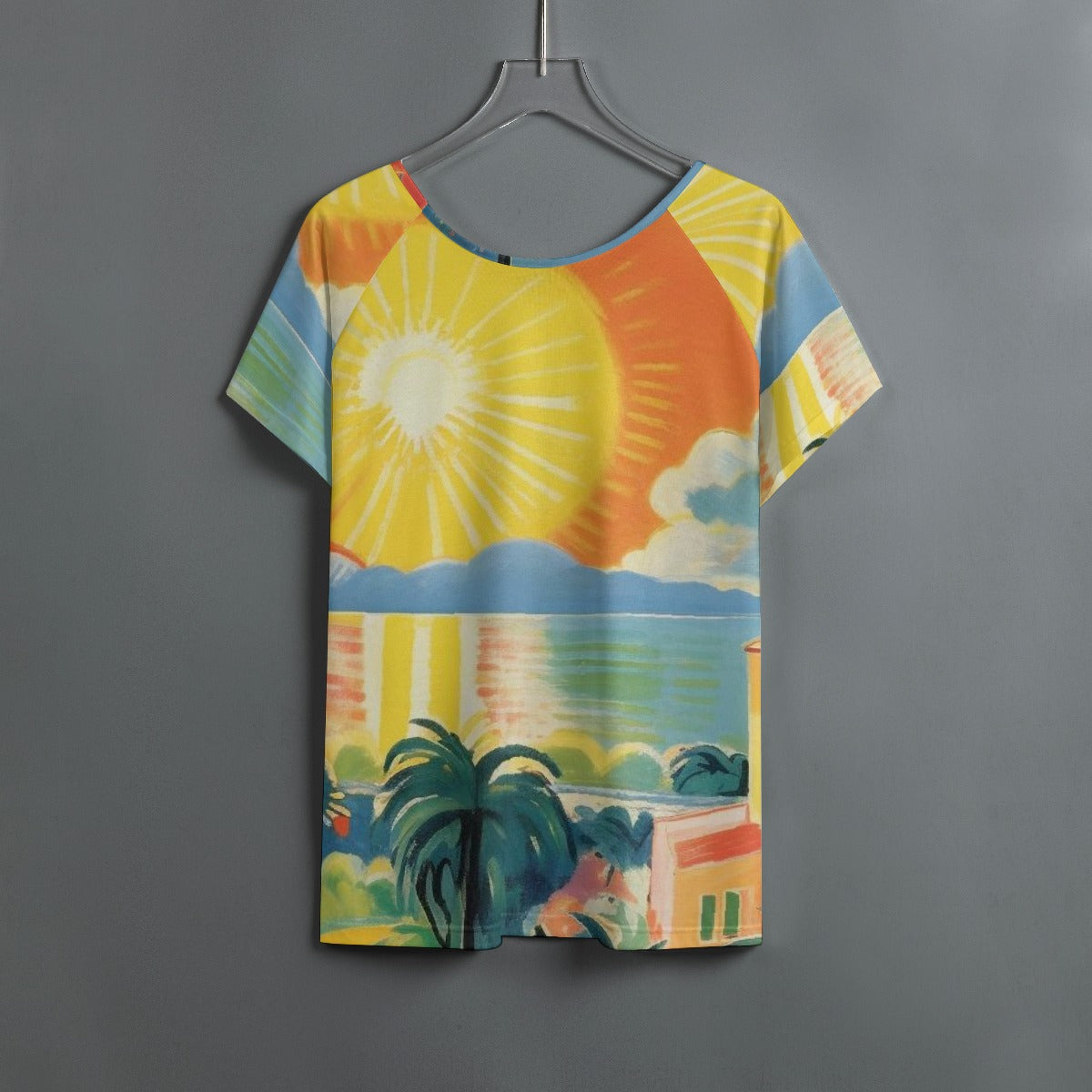 All-Over Print Women's Round Neck T-shirt With Raglan Sleeve