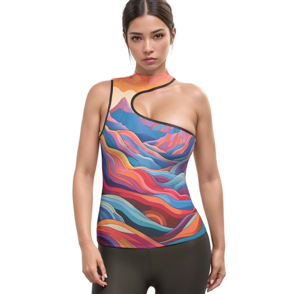 All-Over Print Women's Halter Sleeveless Asymmetrical Tank Top