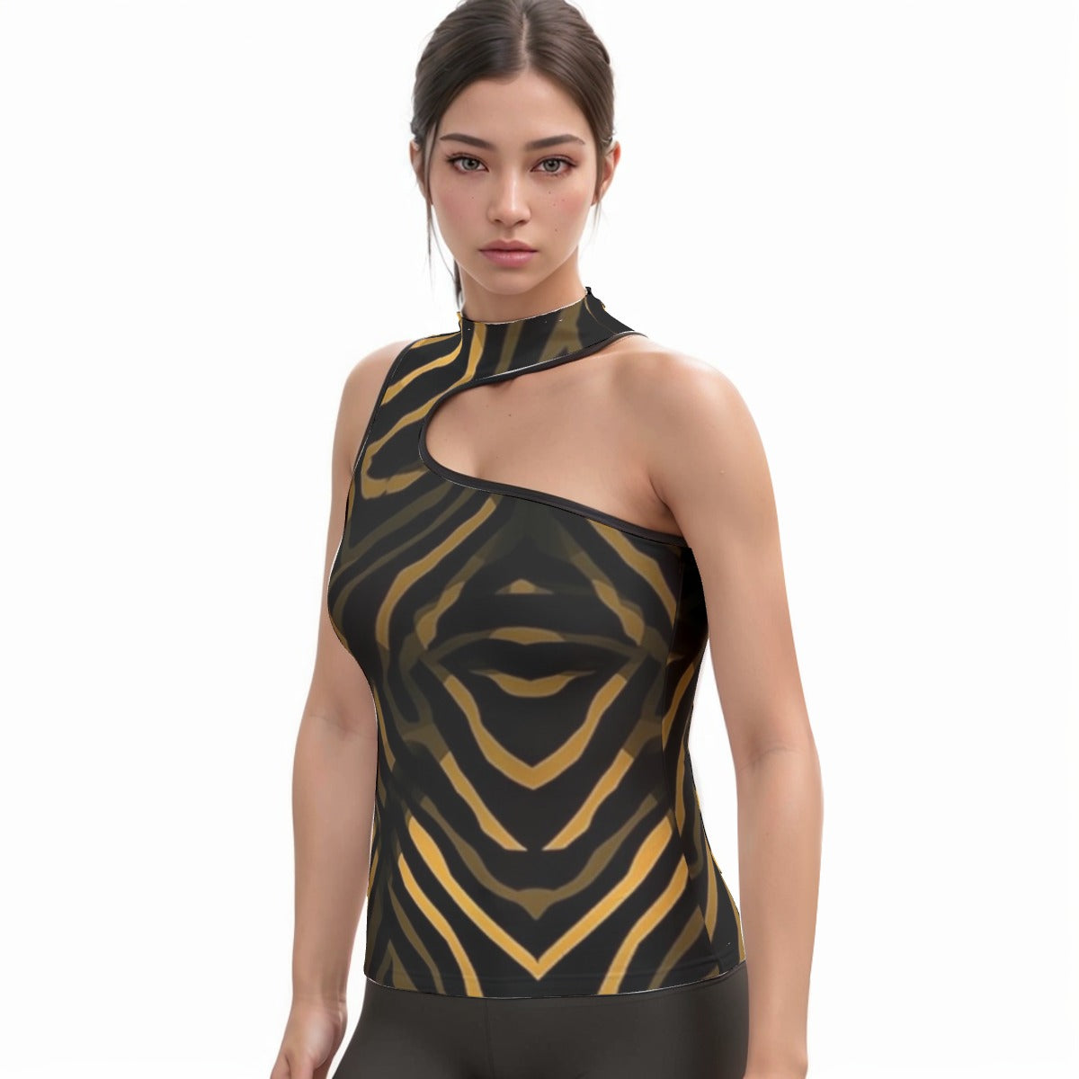 All-Over Print Women's Halter Sleeveless Asymmetrical Tank Top