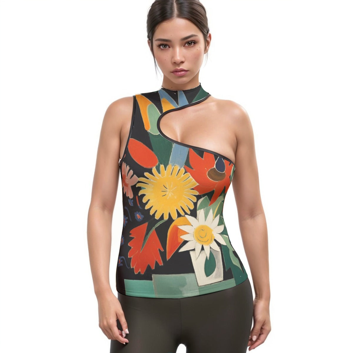All-Over Print Women's Halter Sleeveless Asymmetrical Tank Top