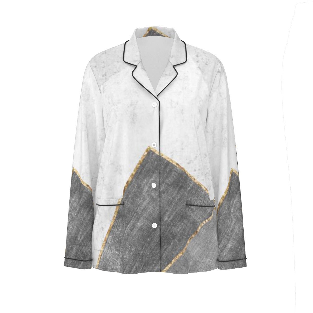 All-Over Print Women's Long Sleeve Pajama Set With Black Contrast Piping