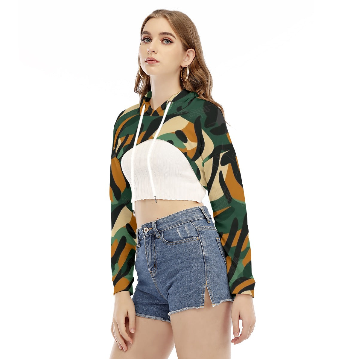 All-Over Print Women's Smock Short Hoodie With Long Sleeve