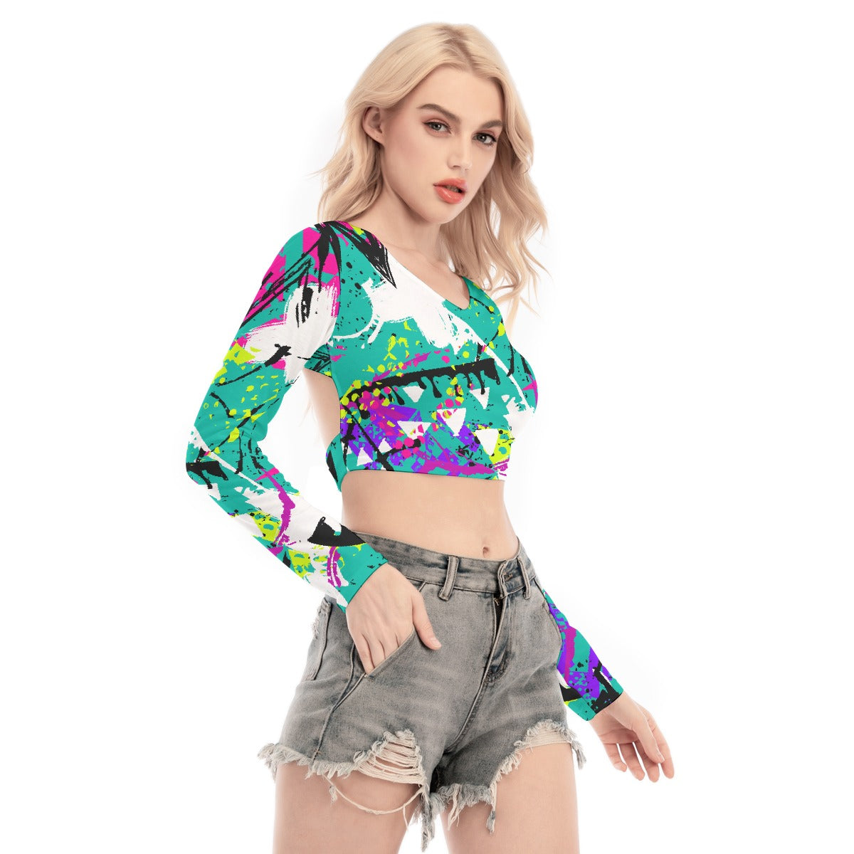 All-Over Print Women's Back Hollow T-shirt With Strap