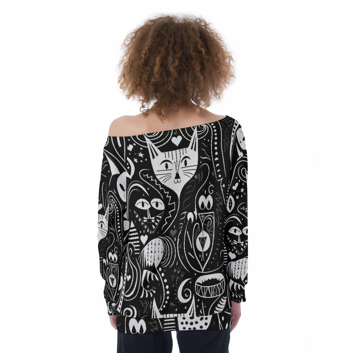 All-Over Print Oversized Women's Off-Shoulder Sweatshirt