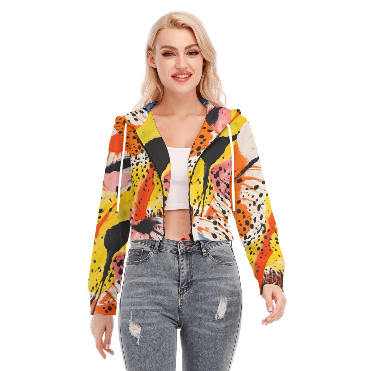 All-Over Print Women's Crop Top Hoodie With Zipper Closure