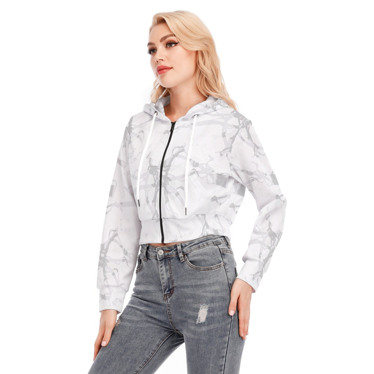 All-Over Print Women's Crop Top Hoodie With Zipper Closure