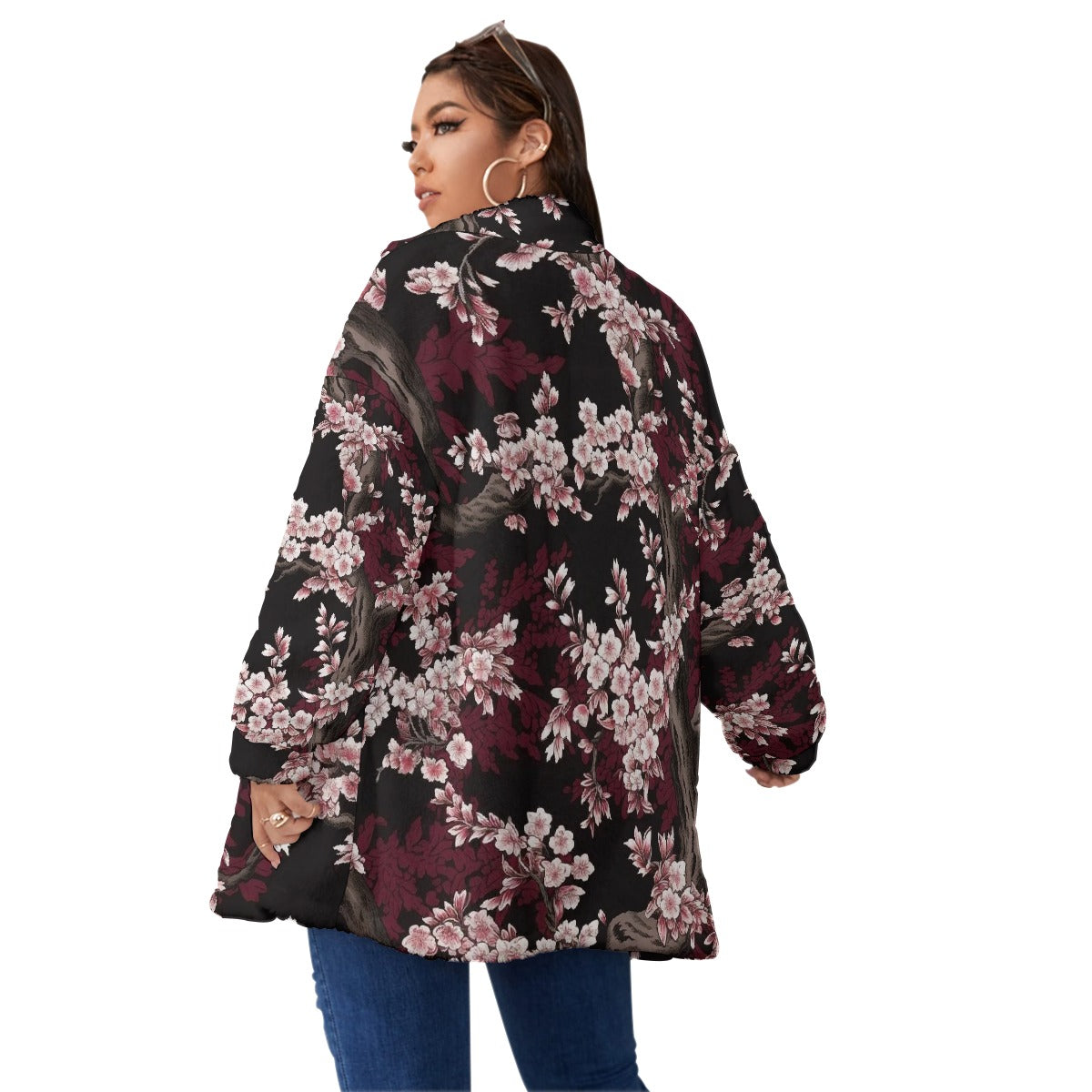 All-Over Print Unisex Borg Fleece Stand-up Collar Coat With Zipper Closure(Plus Size)