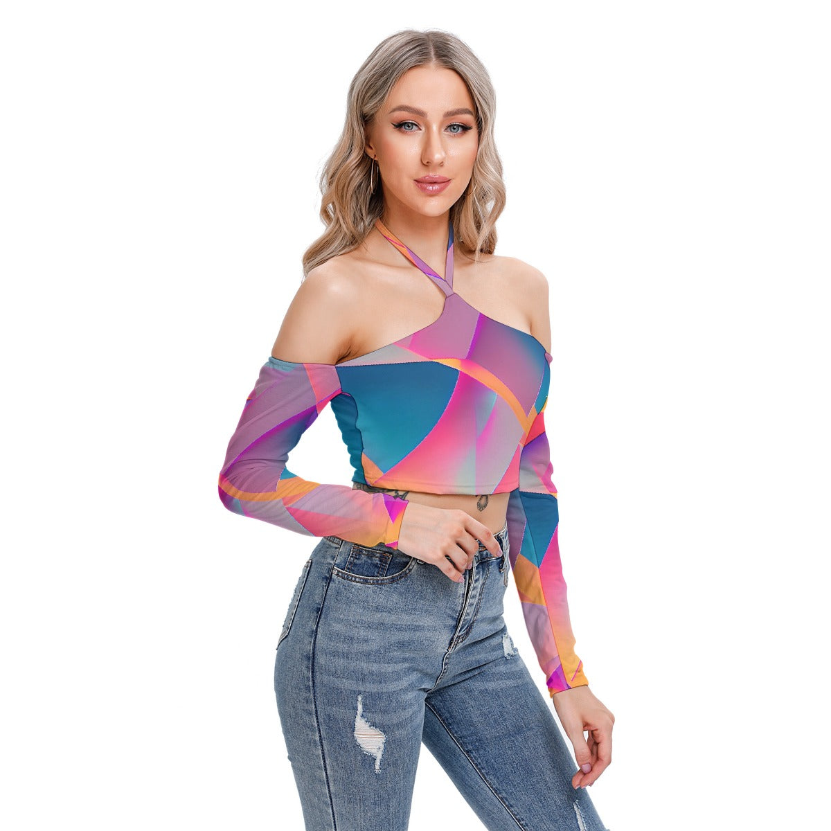 All-Over Print Women's Halter Lace-up Top