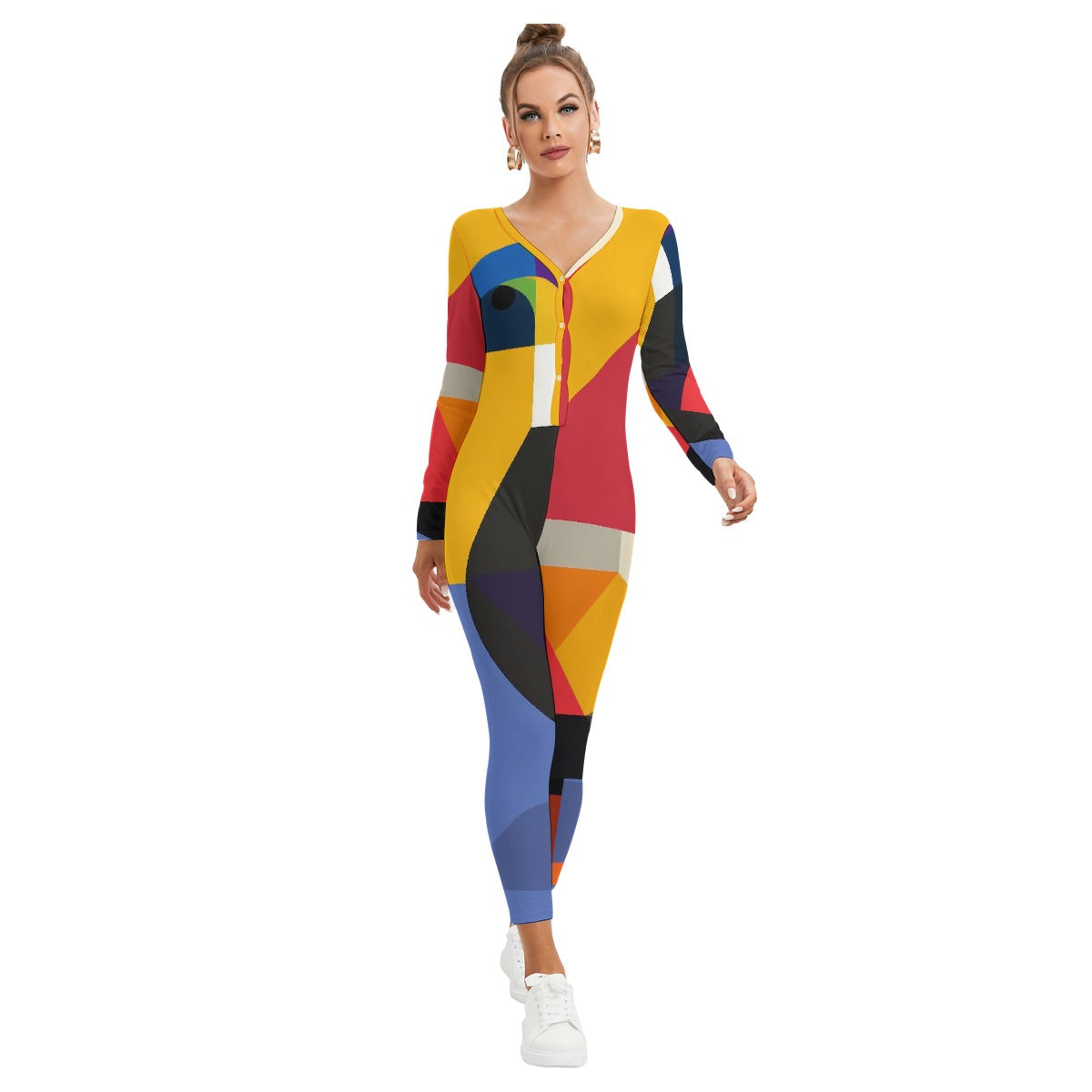 All-Over Print Women's Plunging Neck Jumpsuit