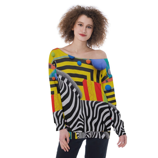 All-Over Print Oversized Women's Off-Shoulder Sweatshirt