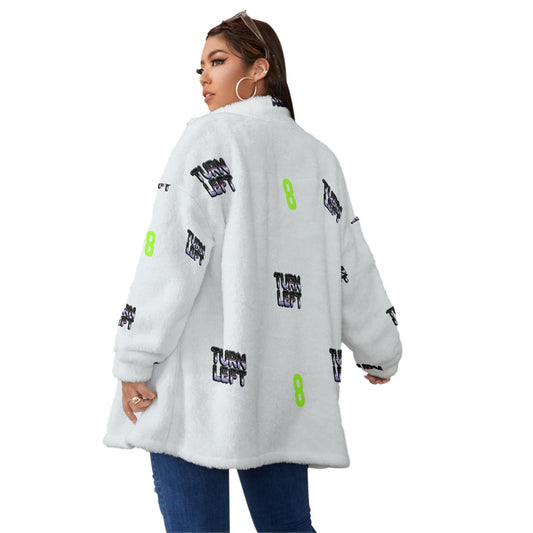 All-Over Print Unisex Borg Fleece Stand-up Collar Coat With Zipper Closure(Plus Size)