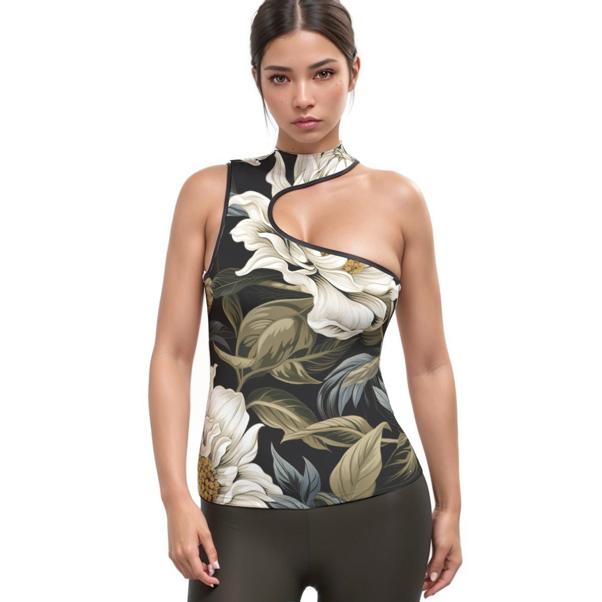 All-Over Print Women's Halter Sleeveless Asymmetrical Tank Top