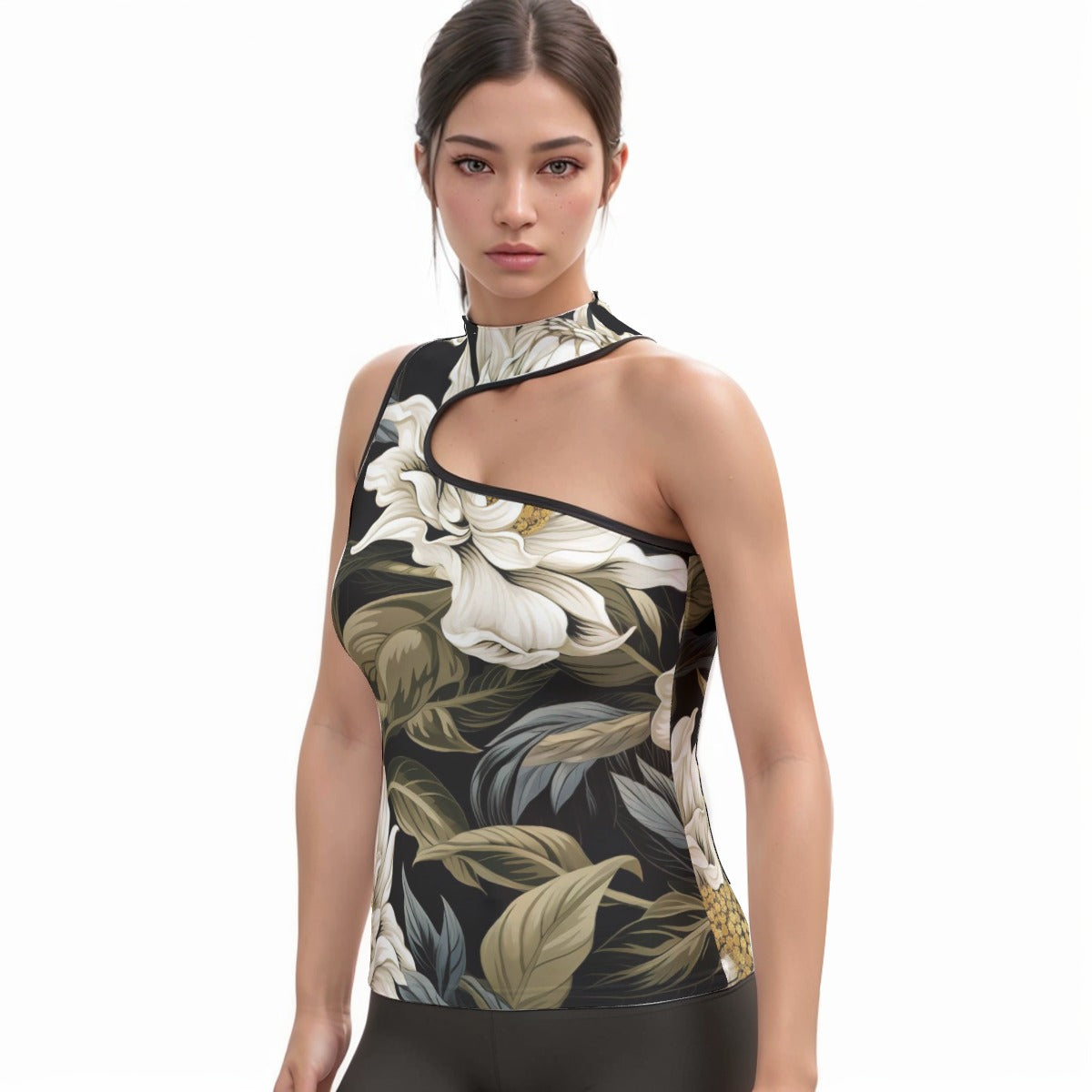 All-Over Print Women's Halter Sleeveless Asymmetrical Tank Top