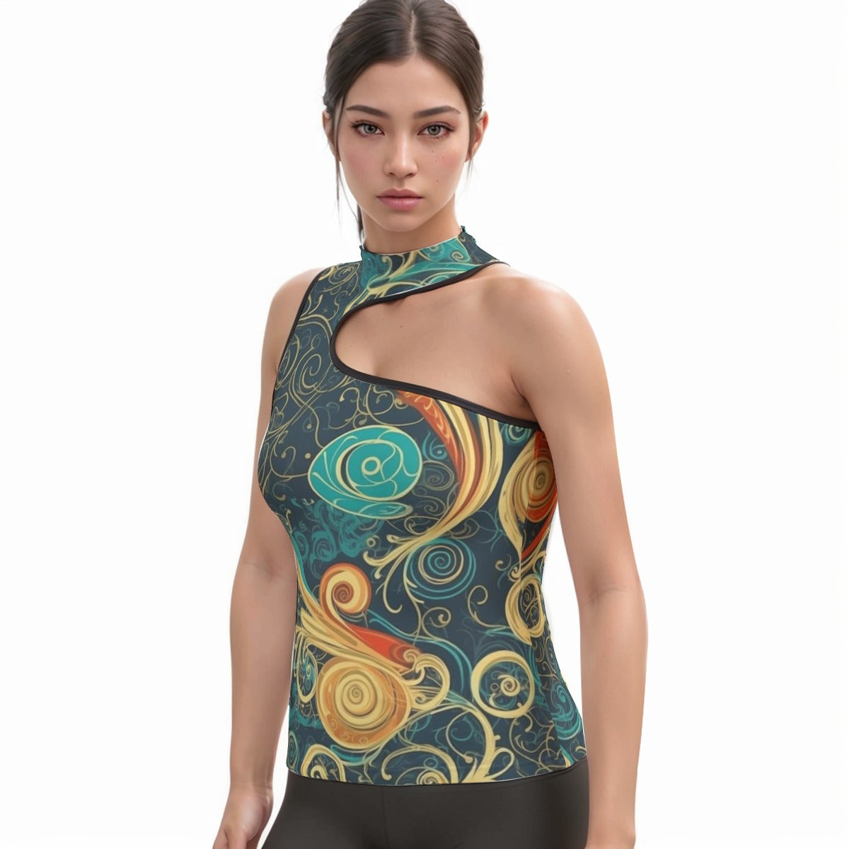 All-Over Print Women's Halter Sleeveless Asymmetrical Tank Top
