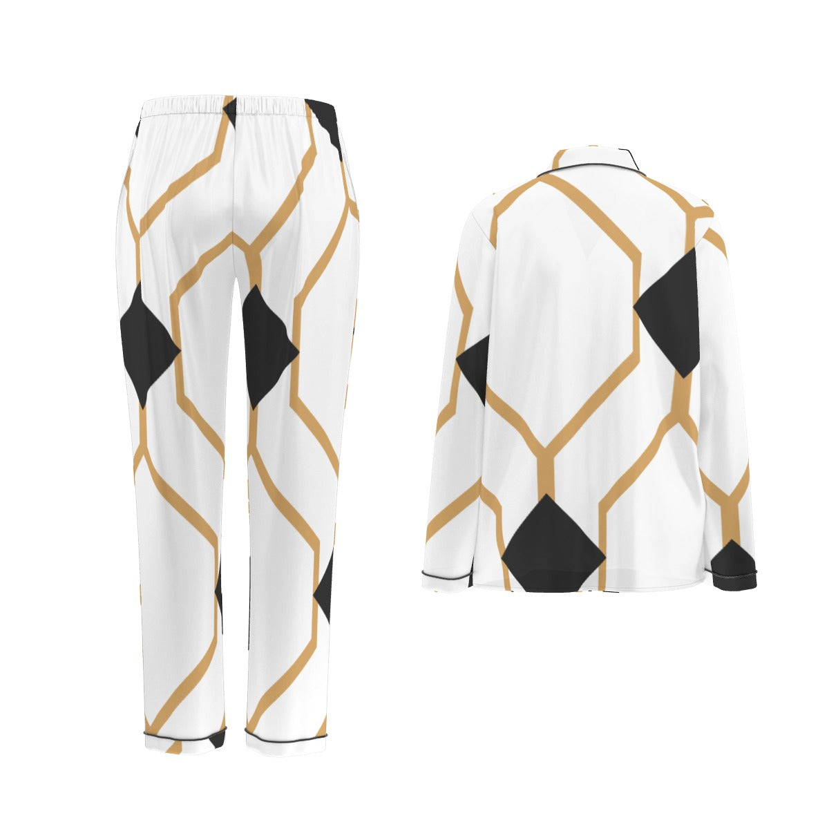 All-Over Print Women's Long Sleeve Pajama Set With Black Contrast Piping