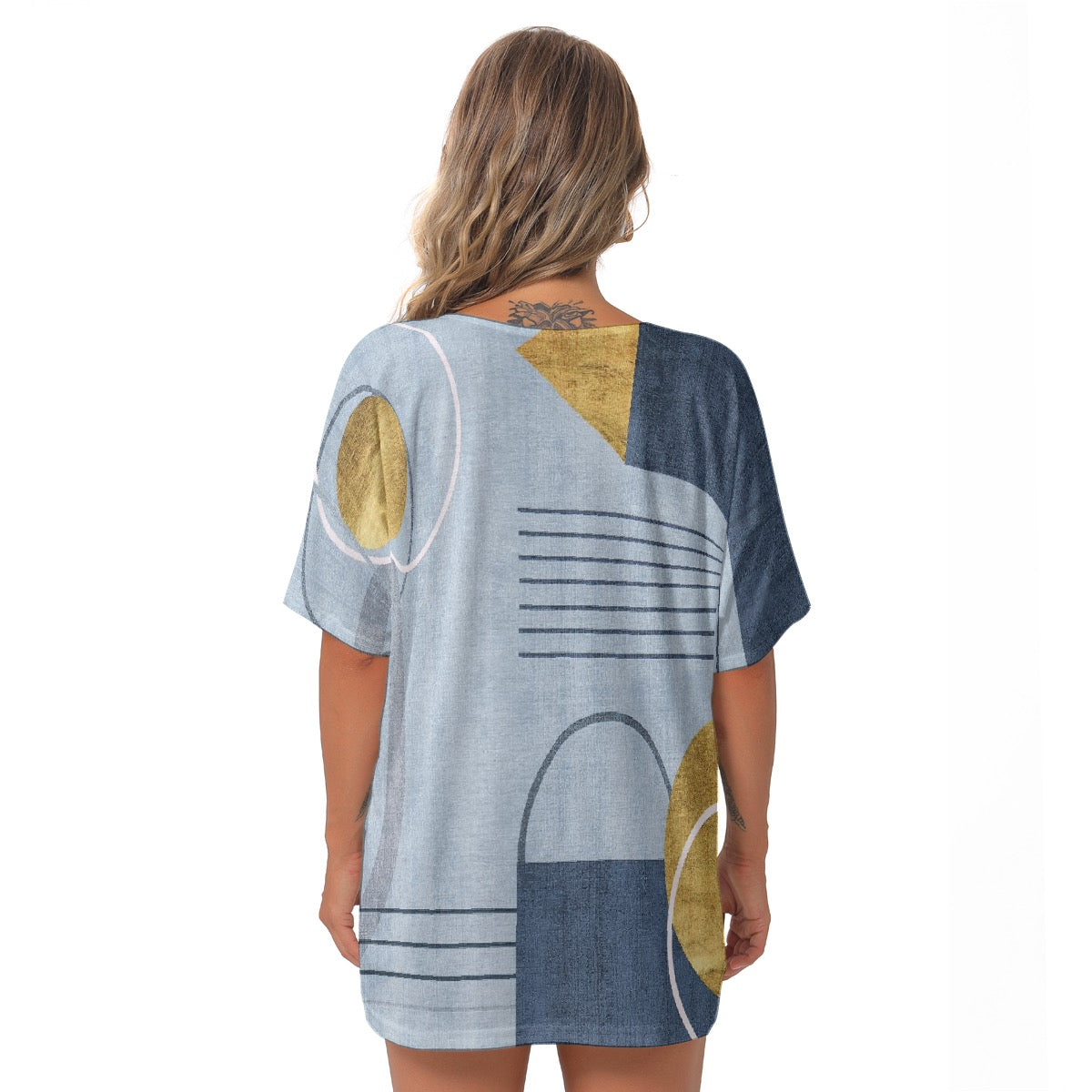 All-Over Print Women's Bat Sleeves V-Neck Blouse