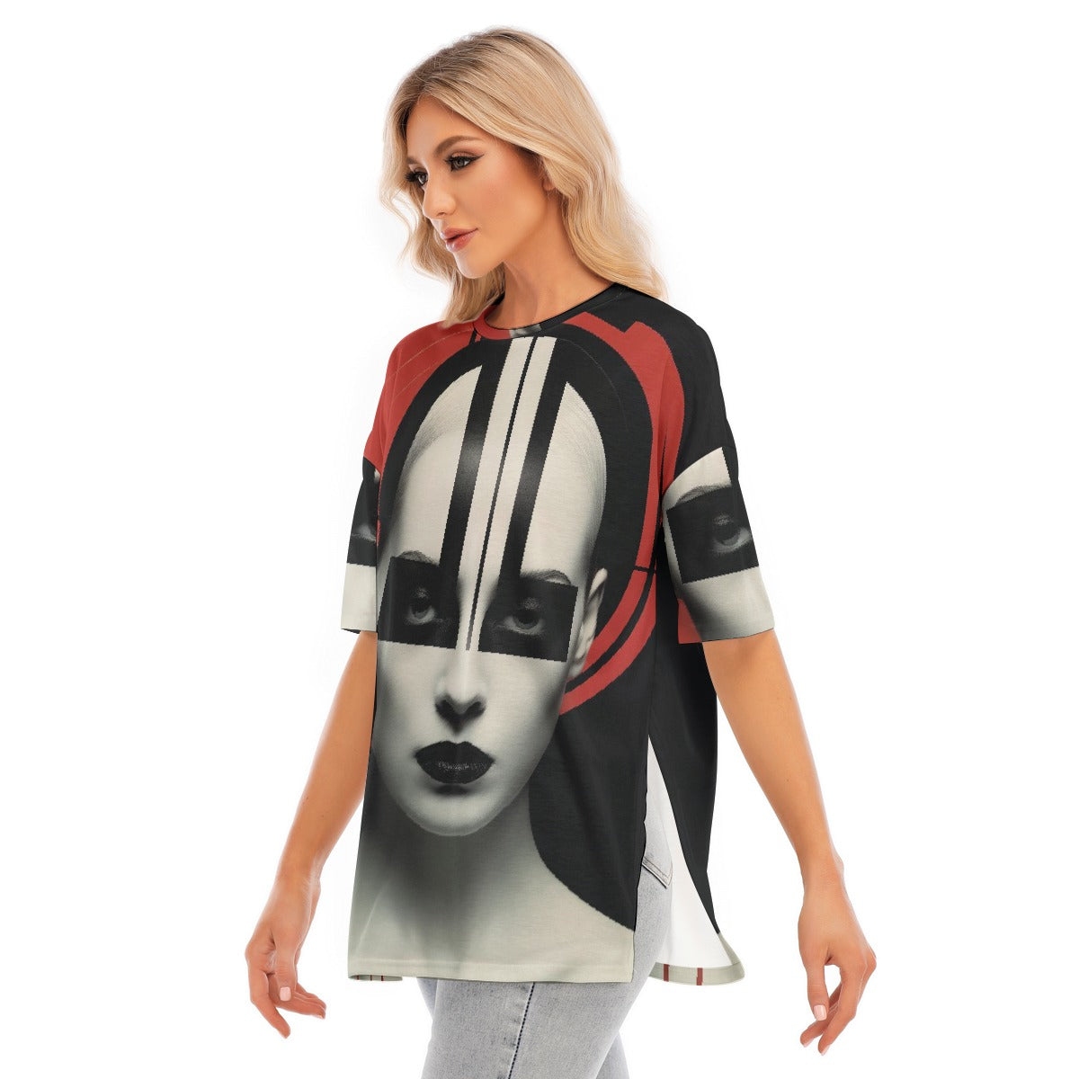 All-Over Print Women's Short Sleeves T-shirt With Hem Split
