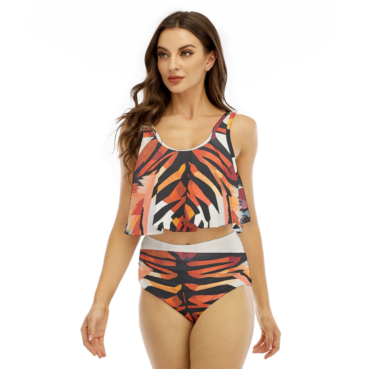 All-Over Print Women's Ruffled Vest Bikini Swimsuit