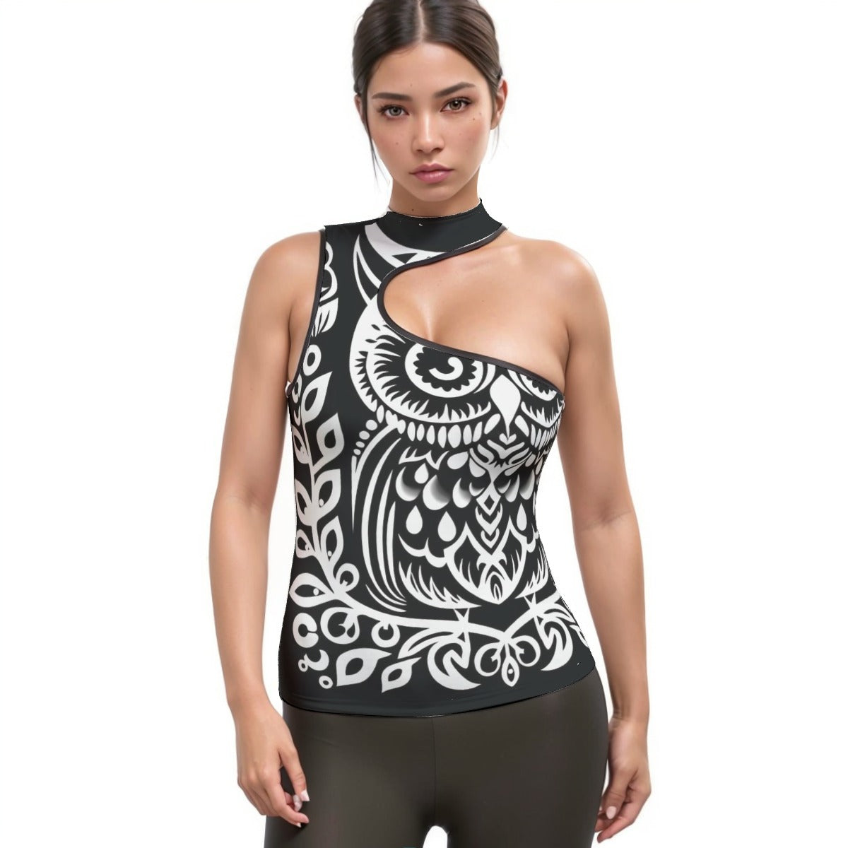 All-Over Print Women's Halter Sleeveless Asymmetrical Tank Top